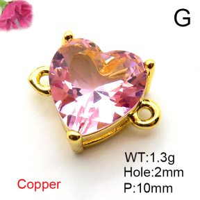 Cubic Zirconia,Brass Pendants,Heart,Plating Gold,Mixed Color,10mm,Hole:2mm,about 1.3g/pc,5 pcs/package,XFL02129vaia-L017