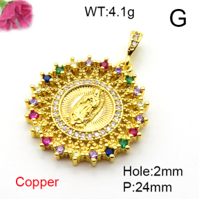 Micro Pave Cubic Zirconia,Brass Pendants,Round,Jesus,For Easter,Plating Gold,24mm,Hole:2mm,about 4.1g/pc,5 pcs/package,XFPC04319ablb-L017