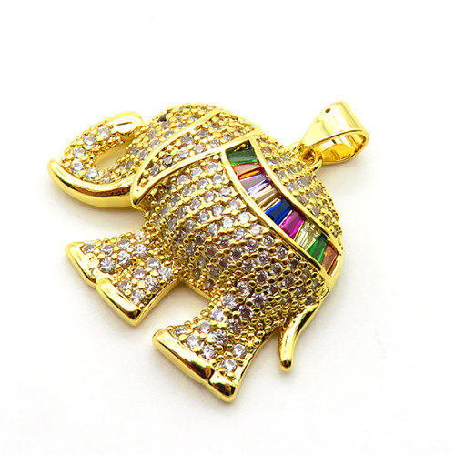 Micro Pave Cubic Zirconia,Brass Pendants,Elephant,Plating Gold,20x27mm,Hole:2mm,about 4.8g/pc,5 pcs/package,XFPC04325bbov-L017
