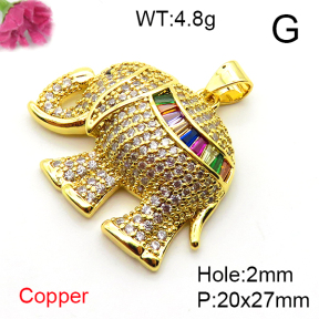 Micro Pave Cubic Zirconia,Brass Pendants,Elephant,Plating Gold,20x27mm,Hole:2mm,about 4.8g/pc,5 pcs/package,XFPC04325bbov-L017