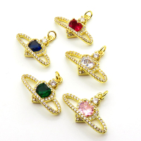 Micro Pave Cubic Zirconia,Brass Pendants,Flat Oval,Heart,Plating Gold,Mixed Color,15x25mm,Hole:2mm,about 2.5g/pc,5 pcs/package,XFPC04328baka-L017