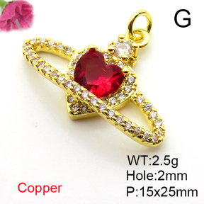 Micro Pave Cubic Zirconia,Brass Pendants,Flat Oval,Heart,Plating Gold,Mixed Color,15x25mm,Hole:2mm,about 2.5g/pc,5 pcs/package,XFPC04328baka-L017