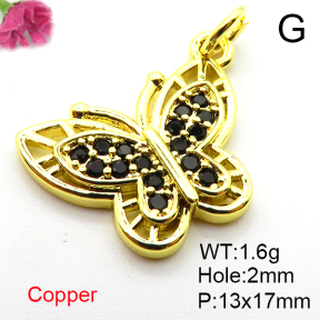 Micro Pave Cubic Zirconia,Brass Pendants,Butterfly,Plating Gold,Mixed Color,13x17mm,Hole:2mm,about 1.6g/pc,5 pcs/package,XFPC04342vail-L017