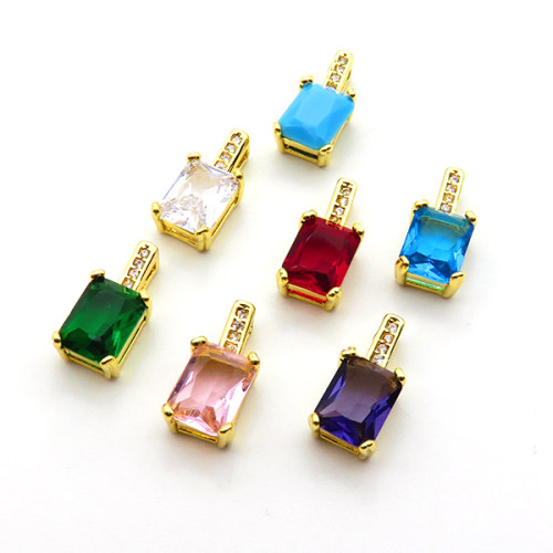 Micro Pave Cubic Zirconia,Brass Pendants,Rectangle,Plating Gold,Mixed Color,9x7mm,Hole:1mm,about 0.8g/pc,5 pcs/package,XFPC04352avja-L017
