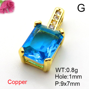 Micro Pave Cubic Zirconia,Brass Pendants,Rectangle,Plating Gold,Mixed Color,9x7mm,Hole:1mm,about 0.8g/pc,5 pcs/package,XFPC04352avja-L017