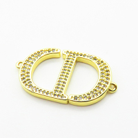 Micro Pave Cubic Zirconia,Brass Links Connectors,Alphabet CD,Plated Gold,18x28mm,Hole:1.5mm,about 4.6g/pc,5 pcs/package,XFL02142aajl-L035