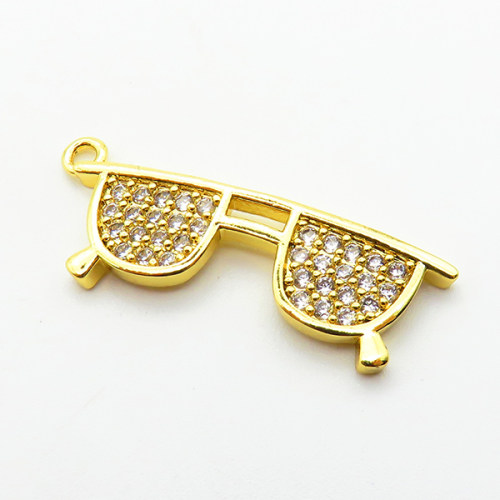 Micro Pave Cubic Zirconia,Brass Links Connectors,Glasses,Plated Gold,9x25mm,Hole:1.5mm,about 1.6g/pc,5 pcs/package,XFL02151vaia-L035
