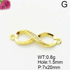 Micro Pave Cubic Zirconia,Brass Links Connectors,Infinity,Plated Gold,7x20mm,Hole:1.5mm,about 0.8g/pc,5 pcs/package,XFL02157aahh-L035