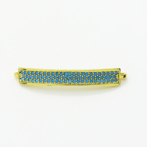 Micro Pave Turquoise,Brass Links Connectors,Rectangular Bar,Plated Gold,5x33mm,Hole:1.5mm,about 1.9g/pc,5 pcs/package,XFL02160baka-L035