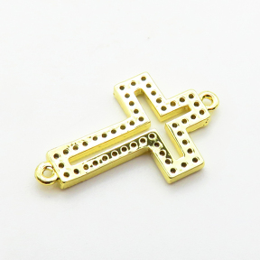 Micro Pave Cubic Zirconia,Brass Links Connectors,Cross,For Easter,Plated Gold,19x14mm,Hole:1.5mm,about 1.2g/pc,5 pcs/package,XFL02163vaia-L035