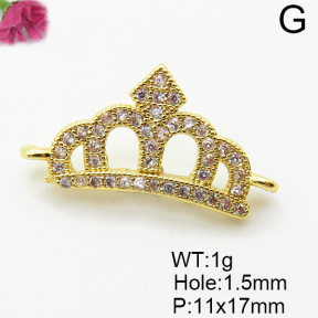 Micro Pave Cubic Zirconia,Brass Links Connectors,Crown,Plated Gold,11x17mm,Hole:1.5mm,about 1g/pc,5 pcs/package,XFL02169aaho-L035