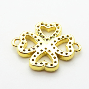 Micro Pave Cubic Zirconia,Brass Links Connectors,Four-Leaf Clover,Plated Gold,18mm,Hole:1.5mm,about 2.9g/pc,5 pcs/package,XFL02172vail-L035