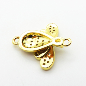 Micro Pave Cubic Zirconia,Brass Links Connectors,Bee,Plated Gold,15x17mm,Hole:1.5mm,about 1.7g/pc,5 pcs/package,XFL02181aahm-L035