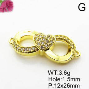 Micro Pave Cubic Zirconia,Brass Links Connectors,Infinity,Heart,Plated Gold,12x26mm,Hole:1.5mm,about 3.6g/pc,5 pcs/package,XFL02187aaim-L035