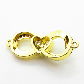 Micro Pave Cubic Zirconia,Brass Links Connectors,Infinity,Heart,Plated Gold,12x26mm,Hole:1.5mm,about 3.6g/pc,5 pcs/package,XFL02187aaim-L035