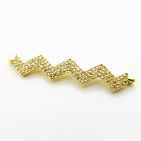 Micro Pave Cubic Zirconia,Brass Links Connectors,Wavy,Plated Gold,8x35mm,Hole:1.5mm,about 1.9g/pc,5 pcs/package,XFL02190baka-L035