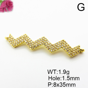 Micro Pave Cubic Zirconia,Brass Links Connectors,Wavy,Plated Gold,8x35mm,Hole:1.5mm,about 1.9g/pc,5 pcs/package,XFL02190baka-L035
