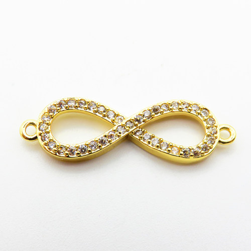 Micro Pave Cubic Zirconia,Brass Links Connectors,Infinity,Plated Gold,9x24mm,Hole:1.5mm,about 1.3g/pc,5 pcs/package,XFL02193aahm-L035