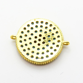 Micro Pave Cubic Zirconia & Turquoise,Brass Links Connectors,Round,Plated Gold,15mm,Hole:1.5mm,about 1.6g/pc,5 pcs/package,XFL02199vajj-L035