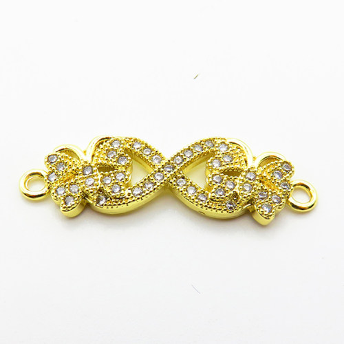 Micro Pave Cubic Zirconia,Brass Links Connectors,Butterfly & Infinity,Plated Gold,9x26mm,Hole:1.5mm,about 2.3g/pc,5 pcs/package,XFL02211aaim-L035