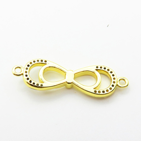 Micro Pave Cubic Zirconia,Brass Links Connectors,Bow Tie,Plated Gold,10x27mm,Hole:1.5mm,about 2.2g/pc,5 pcs/package,XFL02214aaij-L035