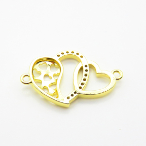 Micro Pave Cubic Zirconia,Brass Links Connectors,Heart,Plated Gold,17x23mm,Hole:1.5mm,about 2g/pc,5 pcs/package,XFL02220aahl-L035