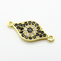 Micro Pave Cubic Zirconia,Brass Links Connectors,Eyes,Plated Gold,10x18mm,Hole:1.5mm,about 1.2g/pc,5 pcs/package,XFL02247aaho-L035