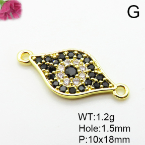 Micro Pave Cubic Zirconia,Brass Links Connectors,Eyes,Plated Gold,10x18mm,Hole:1.5mm,about 1.2g/pc,5 pcs/package,XFL02247aaho-L035