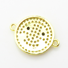 Micro Pave Cubic Zirconia,Brass Links Connectors,Round,Smiley,Plated Gold,15mm,Hole:1.5mm,about 1.5g/pc,5 pcs/package,XFL02253aaim-L035