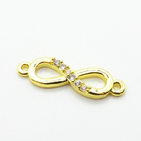 Micro Pave Cubic Zirconia,Brass Links Connectors,Infinity,Plated Gold,5x14mm,Hole:1.5mm,about 0.4g/pc,5 pcs/package,XFL02259aaha-L035