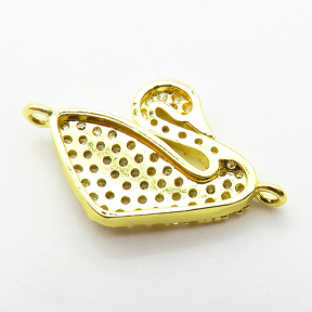 Micro Pave Cubic Zirconia,Brass Links Connectors,Goose,Plated Gold,14x18mm,Hole:1.5mm,about 1.5g/pc,5 pcs/package,XFL02262aaio-L035