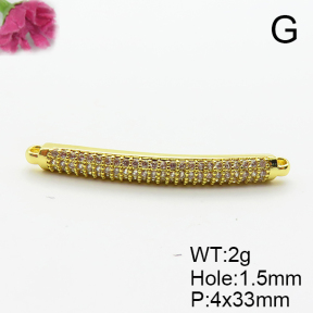Micro Pave Cubic Zirconia,Brass Links Connectors,Strip,Plated Gold,4x33mm,Hole:1.5mm,about 2g/pc,5 pcs/package,XFL02268aaio-L035