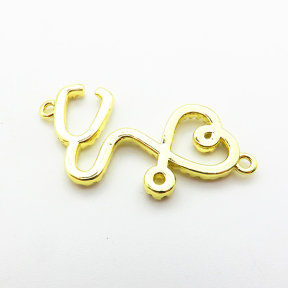Micro Pave Cubic Zirconia,Brass Links Connectors,Stethoscope,Plated Gold,14x25mm,Hole:1.5mm,about 1.5g/pc,5 pcs/package,XFL02274aaji-L035