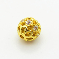 Brass Micro Pave Cubic Zirconia Beads,Hollow Ball,Plated Gold,8mm,Hole:1mm,about 0.9g/pc,5 pcs/package,XFF00686aavo-L035