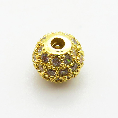 Brass Micro Pave Cubic Zirconia Beads,Ball,Plated Gold,6mm,Hole:1mm,about 0.5g/pc,5 pcs/package,XFF00688aahi-L035