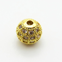 Brass Micro Pave Cubic Zirconia Beads,Ball,Plated Gold,8mm,Hole:1mm,about 1.2g/pc,5 pcs/package,XFF00690aahi-L035