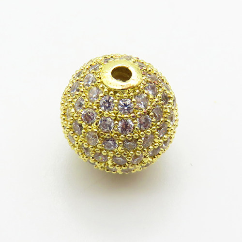 Brass Micro Pave Cubic Zirconia Beads,Ball,Plated Gold,12mm,Hole:2mm,about 3.3g/pc,5 pcs/package,XFF00692aajl-L035