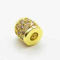 Brass Micro Pave Cubic Zirconia Beads,Cylindrical Beads,Plated Gold,7mm,Hole:3mm,about 1.3g/pc,5 pcs/package,XFF00694aaho-L035