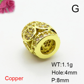 Brass Micro Pave Cubic Zirconia Beads,Hollow Drum Ball,Plated Gold,8mm,Hole:4mm,about 1.1g/pc,5 pcs/package,XFF00697aaim-L035