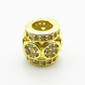 Brass Micro Pave Cubic Zirconia Beads,Hollow Drum Ball,Plated Gold,8mm,Hole:4mm,about 1.1g/pc,5 pcs/package,XFF00697aaim-L035
