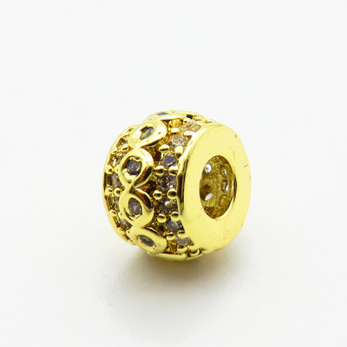 Brass Micro Pave Cubic Zirconia Beads,Drum Ball,Plated Gold,5x8mm,Hole:5x8mm,about 0.9g/pc,5 pcs/package,XFF00700aaho-L035