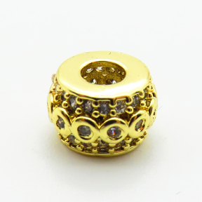 Brass Micro Pave Cubic Zirconia Beads,Drum Ball,Plated Gold,5x8mm,Hole:5x8mm,about 0.9g/pc,5 pcs/package,XFF00700aaho-L035