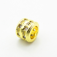 Brass Micro Pave Cubic Zirconia Beads,Cylindrical Beads,Plated Gold,6x8mm,Hole:5mm,about 1g/pc,5 pcs/package,XFF00706vahk-L035