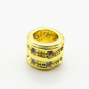 Brass Micro Pave Cubic Zirconia Beads,Cylindrical Beads,Plated Gold,6x8mm,Hole:5mm,about 1g/pc,5 pcs/package,XFF00706vahk-L035