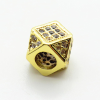 Brass Micro Pave Cubic Zirconia Beads,Quadrangular Prism Beads,Plated Gold,8x7mm,Hole:4mm,about 1.4g/pc,5 pcs/package,XFF00712vaia-L035