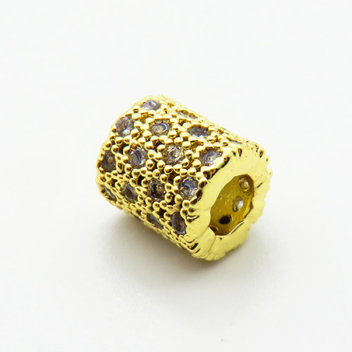 Brass Micro Pave Cubic Zirconia Beads,Cylindrical Beads,Plated Gold,8mm,Hole:4mm,about 1.6g/pc,5 pcs/package,XFF00715vaia-L035