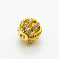 Brass Micro Pave Cubic Zirconia Beads,Ball,Plated Gold,10mm,Hole:2mm,about 1.3g/pc,5 pcs/package,XFF00718vaia-L035