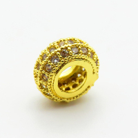 Brass Micro Pave Cubic Zirconia Beads,Round Flat Beads,Plated Gold,4x8mm,Hole:4mm,about 0.8g/pc,5 pcs/package,XFF00720aahp-L035