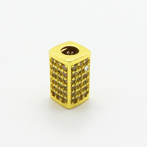 Brass Micro Pave Cubic Zirconia Beads,Rectangular Column Beads,Plated Gold,10x6mm,Hole:3mm,about 1.5g/pc,5 pcs/package,XFF00723vaii-L035
