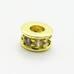 Brass Micro Pave Cubic Zirconia Beads,Cylindrical Beads,Plated Gold,4x6mm,Hole:3mm,about 0.5g/pc,5 pcs/package,XFF00735aaha-L035